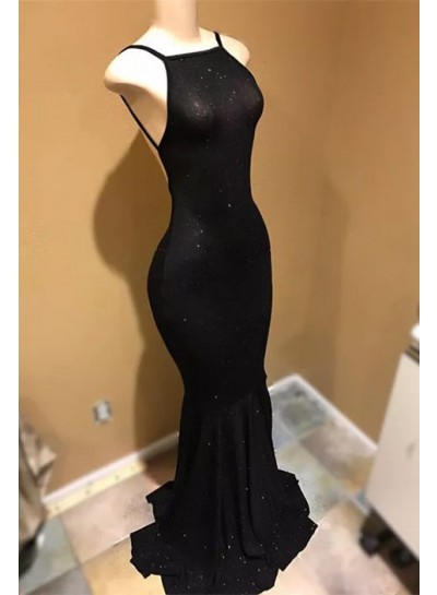 2025 Black Mermaid Backless Halter Long Prom Dress