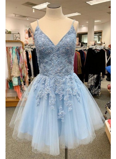 Homecoming Dresses 2025 Blue Sweetheart Tulle With Appliques 