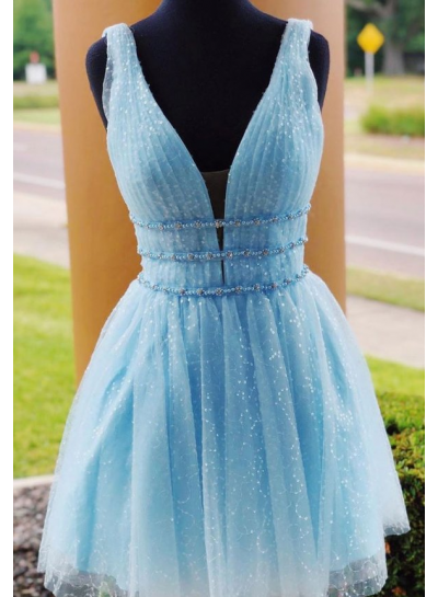 2025 A Line Blue Sweetheart Backless Short Homecoming Dresses