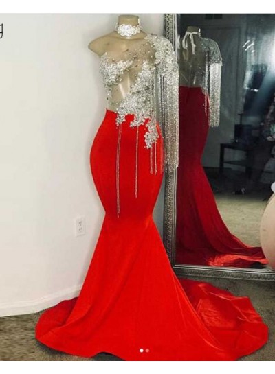 2025 New Arrivel One Sleeve Mermaid Prom Dresses