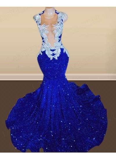2025 Mermaid V-neck Sequence Sweetheart Royal Blue Prom Dresses
