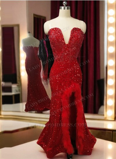 2025 Red Mermaid Sweetheart African American Prom Dresses
