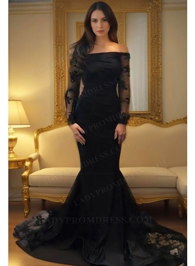 2025 Off the Shoulder Long Sleeves Mermaid Prom Dresses