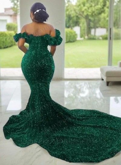 2025 Mermaid Hunter Off Shoulder Sequence Sweetheart Long Prom Dresses