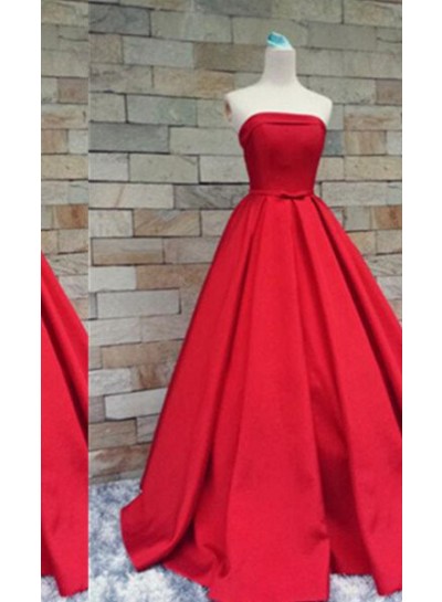 2025 Gorgeous Red Floor-Length/Long A-Line/Princess Strapless Floor-Length/Long Satin Prom Dresses