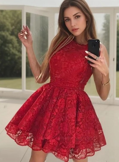 2025 Ball Gown Jewel Neck Sleeveless Layers Lace Cut Short/Mini Homecoming Dresses