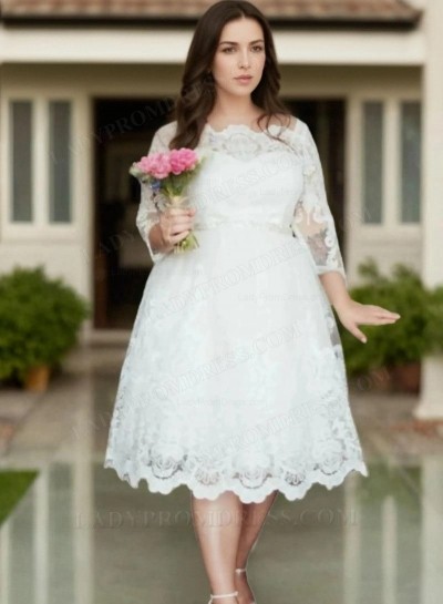 A Line Off Shoulder Long Sleeves Tea Length Short Plus Size Wedding Dresses 2025