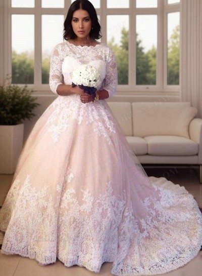 2025 A Line Court Train Sweetheart Lace Wedding Dresses