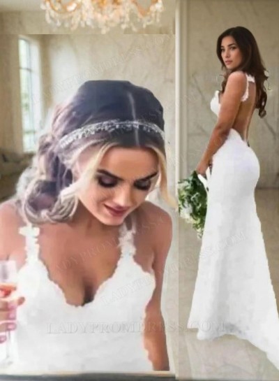 Charming Sheath Backless Lace 2025 Beach Wedding Dresses