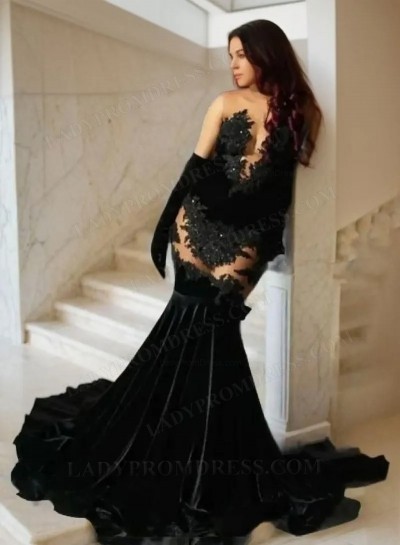 2025 Black Mermaid Velvet Prom Dresses