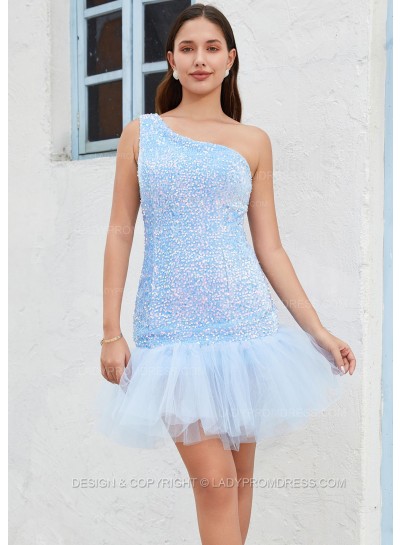 2025 One Shoulder Sequin Sheath/Column Sleeveless Short/Mini Homecoming Dresses