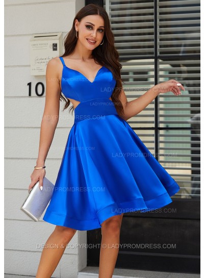 2025 A-line Princess V neck Silk like Satin Knee-Length Homecoming Dresses