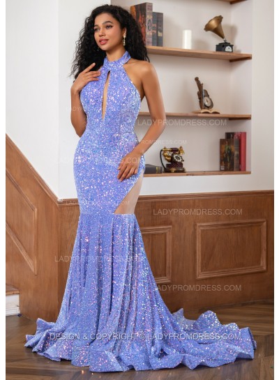 Lavender Sequence Long Scoop Long Sheath Prom Dresses 2025