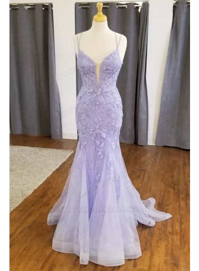 2025 Tulle With Appliques Lilac Long Sweetheart Prom Dresses With Straps