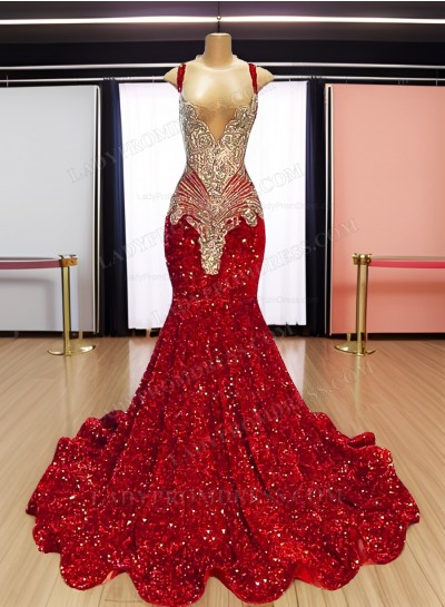 Burgundy Halter Sequence Long Mermaid Sequence 2025 Prom Dresses