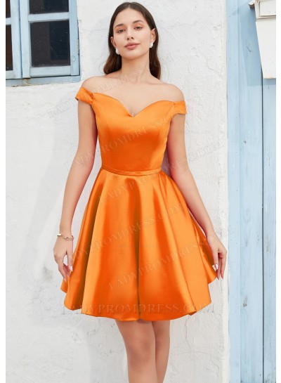 Orange A-line Off the Shoulder Silk like Satin Graduation Dresses