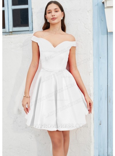 White A-line Off the Shoulder Silk like Satin Graduation Dresses