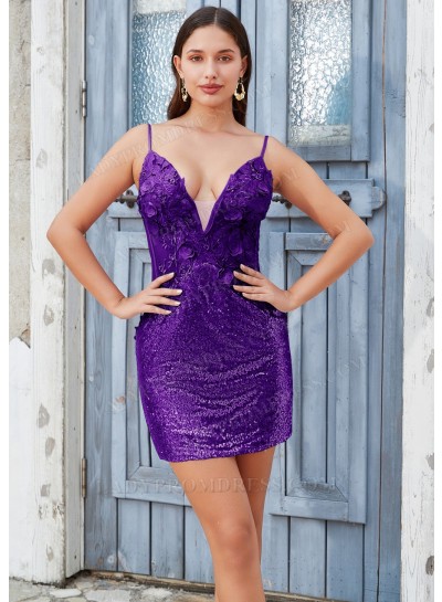 Regency Sheath/Column V-Neck Appliques Sequins Cocktail / Homecoming Dresses