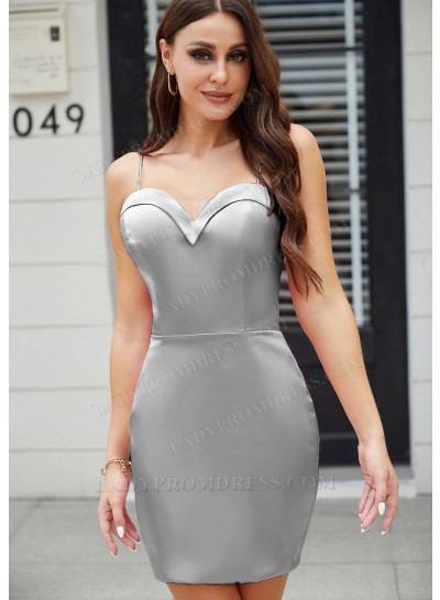 Silver Sheath/Column Sweetheart Silk like Satin Cocktail / Homecoming Dresses