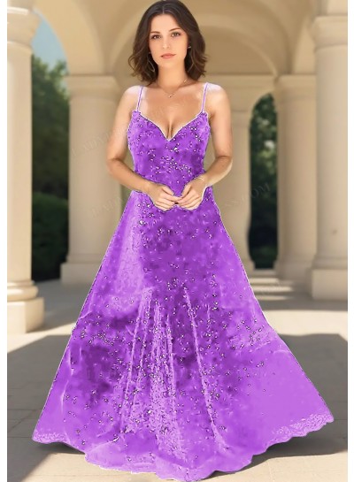Lilac Sequin Spaghetti Strap Ball Gown Prom Dress - Elegant Evening Style