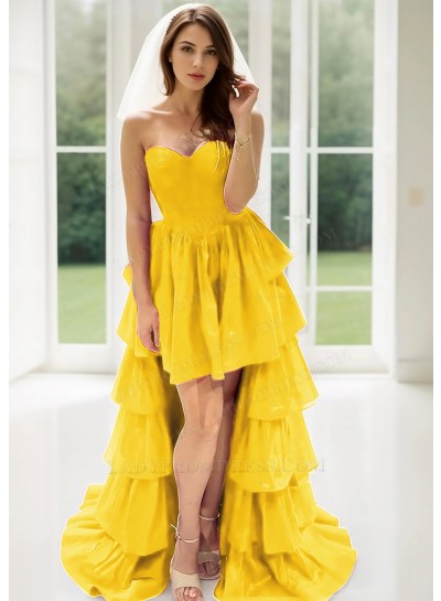 Daffodil Sweetheart Layered High Low Prom Dresses with Ruffled