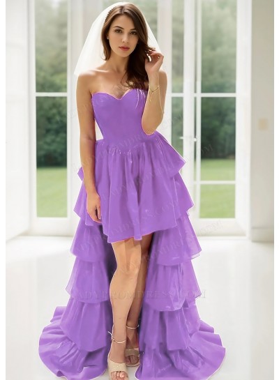 Lilac Sweetheart Layered High Low Prom Dresses with Ruffled