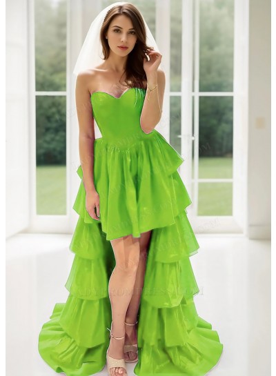 Lime Green Sweetheart Layered High Low Prom Dresses with Ruffled