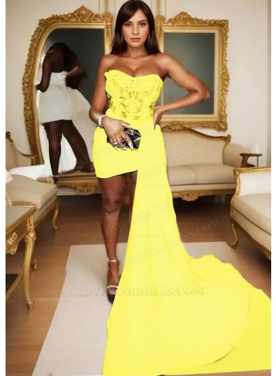 Daffodil Satin Short Mini Part Dress Asymmetric Train Corset Homecoming Cocktail Dresses