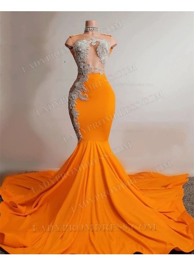 Orange Mermaid Beaded Prom Dresses 2025