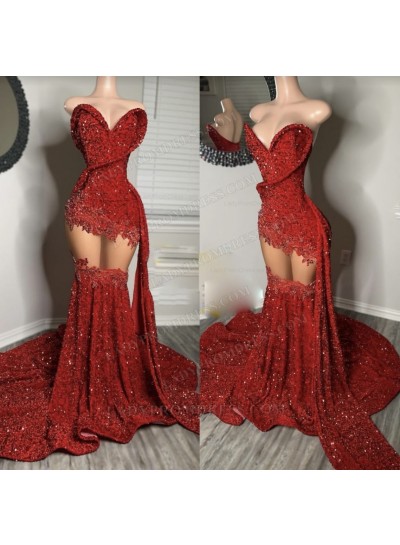 Sweetheart Mermaid Sequins Sleeveless Prom Dresses 2025