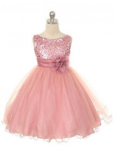 Ball Gown Jewel Sleeveless Hand-Made Flower Long Organza Flower Girl Dress